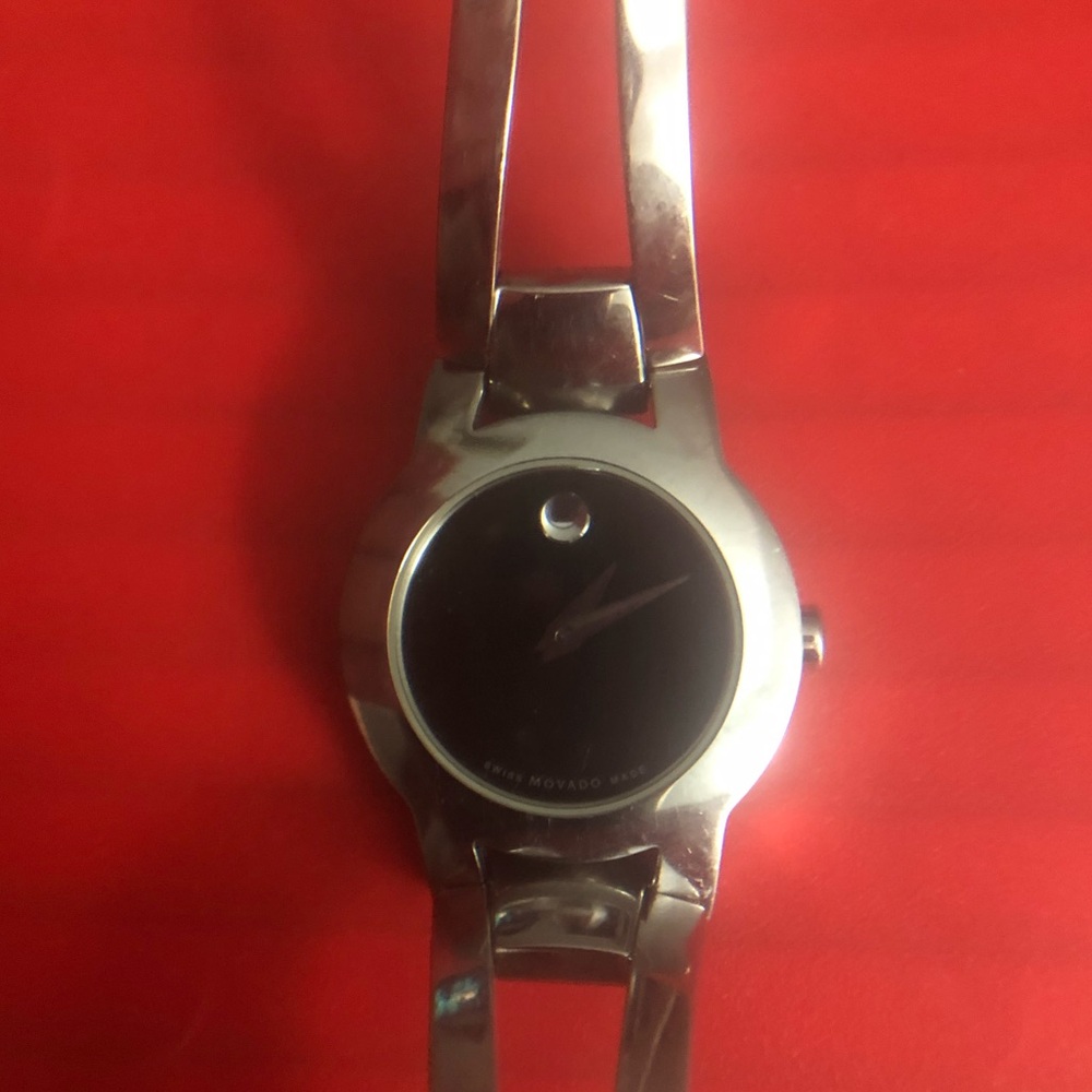 Movado Amorosa Stainless Steel Bangle Ladies Dress Watch with Black Museum Dial
